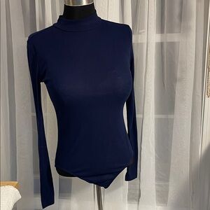 Elegant Navy Long Sleeve Women's bodysuit Medium